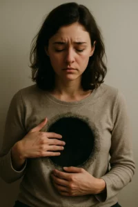 Femme assise en introspection représentant le vide intérieur, thème de l’article sur l’hypnose Savoie vide intérieur