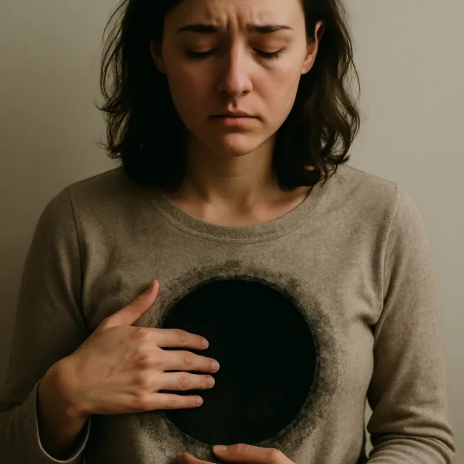 Femme assise en introspection représentant le vide intérieur, thème de l’article sur l’hypnose Savoie vide intérieur